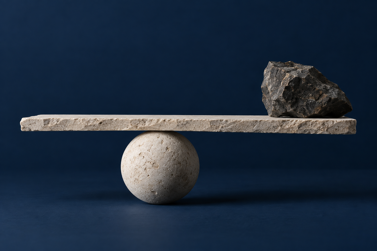 Contrasting stone forms arranged in sculptural balance